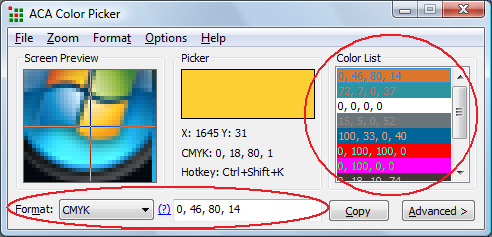 ACA Color Picker Supports for CMY/CMYK Color Mode
