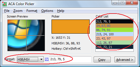 ACA Color Picker Supports for HSB/HSV color spaces