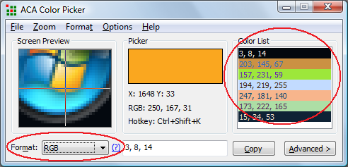 ACA Color Picker Supports for RGB Color Mode