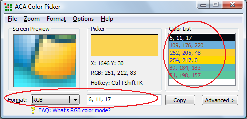ACA Color Picker Supports for vb color code