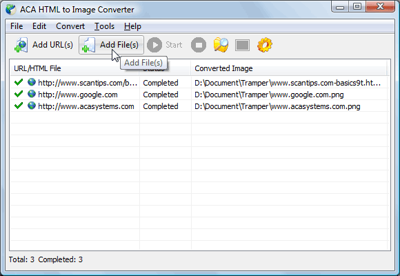 Convert MHT to image: Select .MHT files in Browse dialog, and then ...