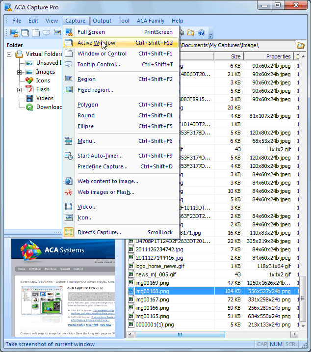 The Screenshot of Screen Capture Software - ACA Capture Pro