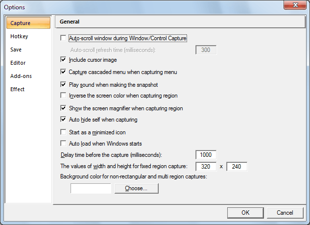 The Screenshot of ACA Capture Pro Option dialog