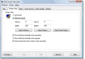 The screenshot of ACA Screen Recorder - Screen recording software, Record your screen and audio to video file fast