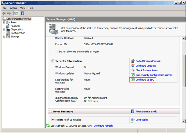 Disable Internet Explorer Enhanced Security Configuration on Windows Server 2008
